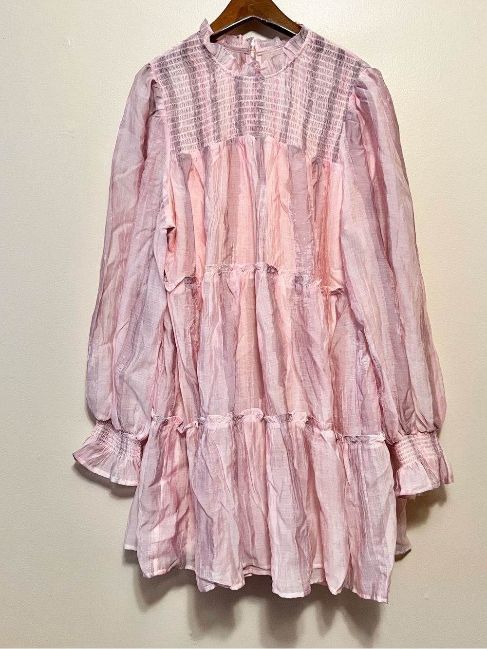 entro Pink Tiered Smocked Long-Sleeve Dress